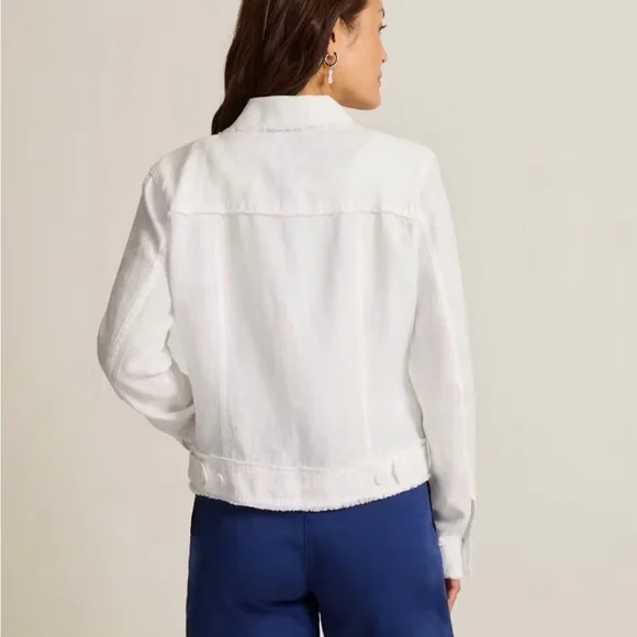 New Tommy Bahama White Frayed Hem Jean Jacket - Picture 2 of 5